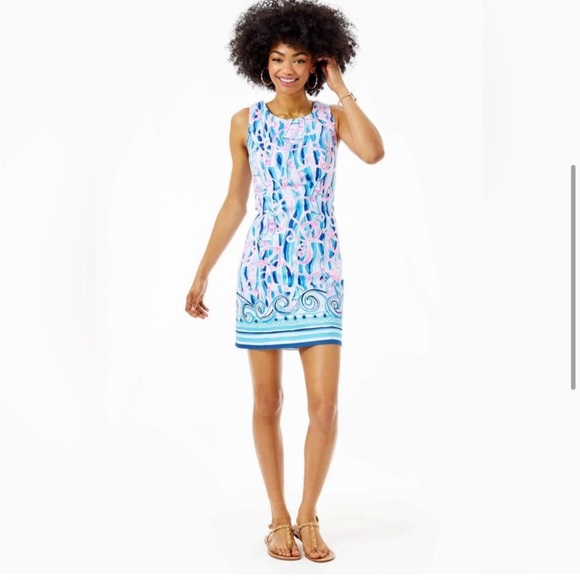 Lilly Pulitzer MILA STRETCH SHIFT DRESS IN SKIM BLUE REEL - Picture 2 of 6